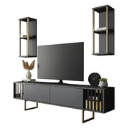 Mobile porta TV Artinay, Credenza da soggiorno, Armadio basso per TV, Base parete attrezzata, 180x30h48 cm, Antracite e Oro