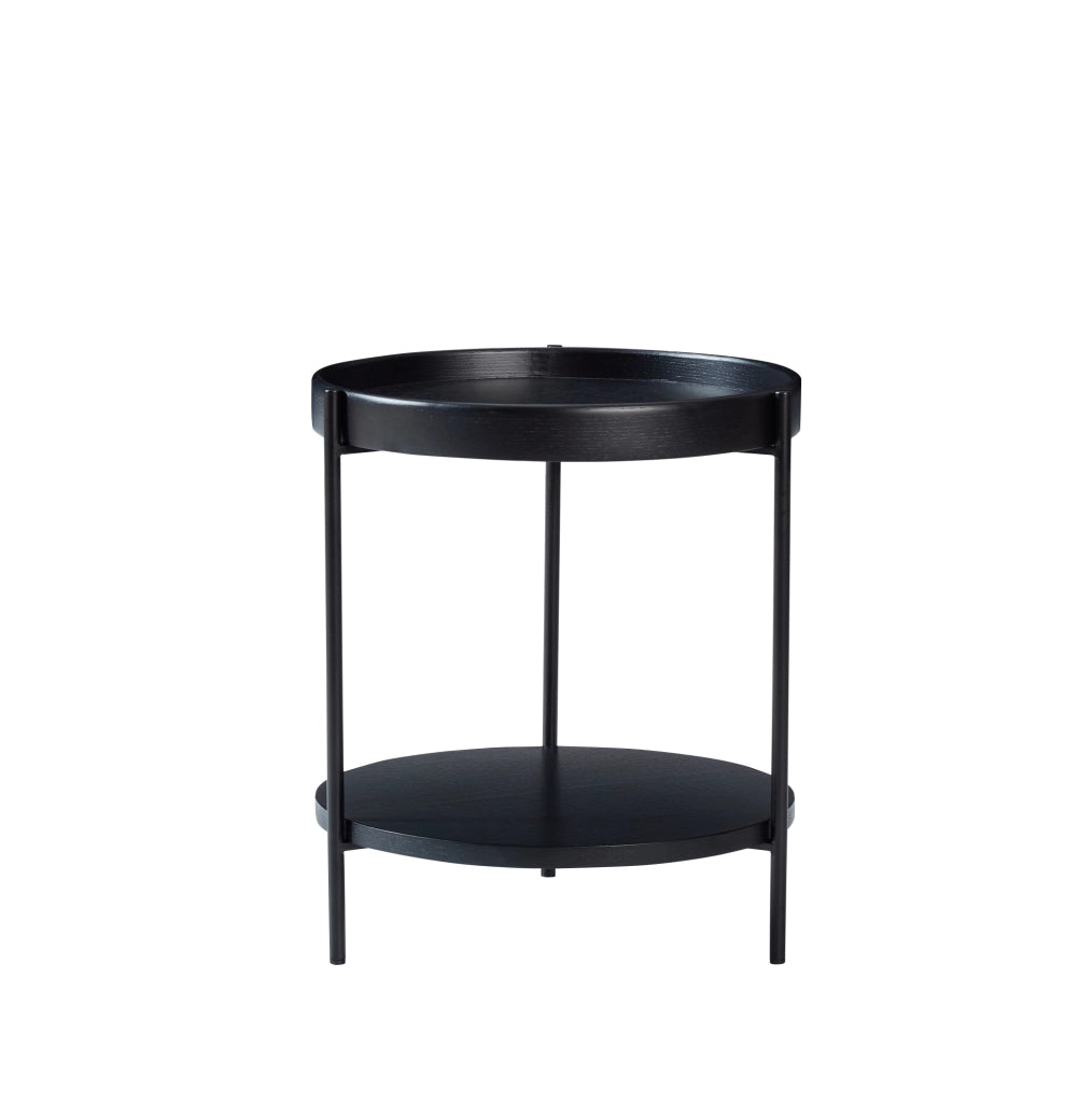 Tavolino rotondo 44x44x48 cm nero; doppio piano a 2 livelli; legno e metallo;