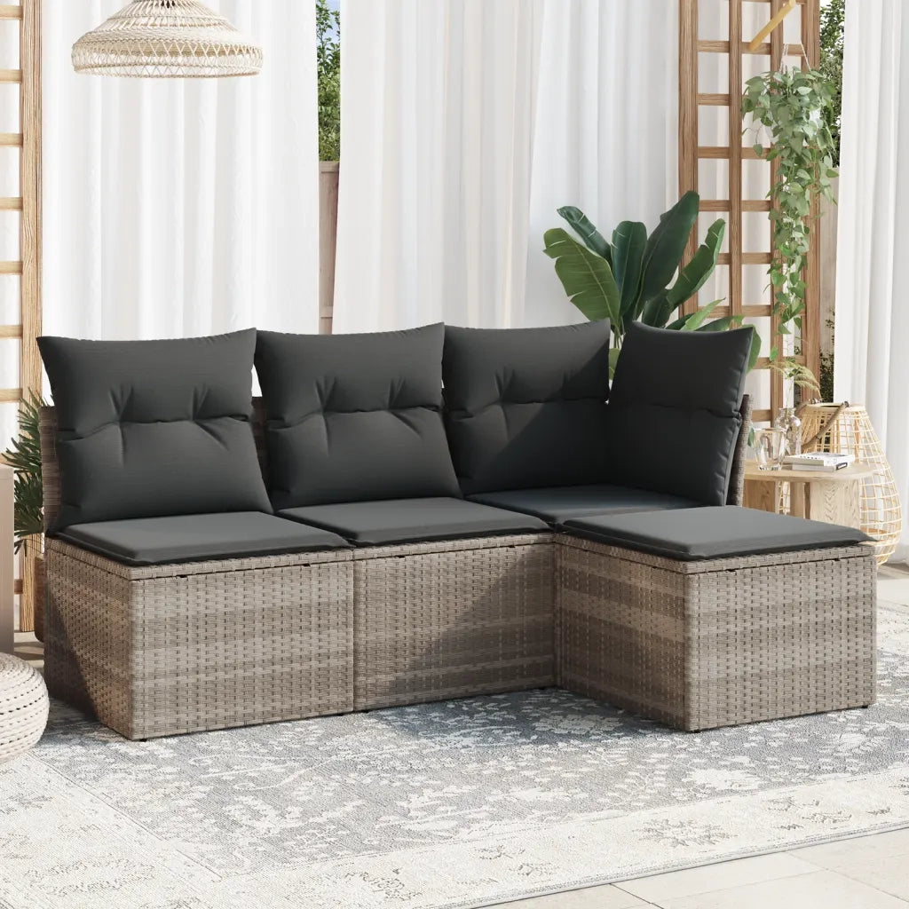 Set Divano da Giardino 4pz con Cuscini Grigio Chiaro Polyrattan