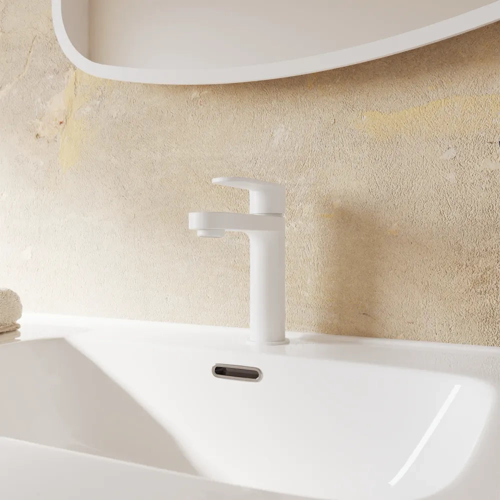 Set miscelatori lavabo 16cm bidet miscelatore doccia con deviatore bianco opaco | Margot