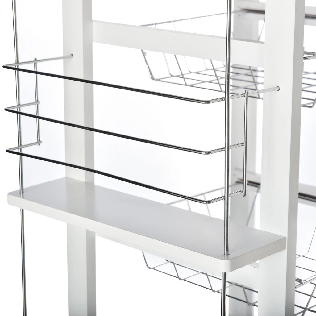 EasyComfort Carrello Isola da Cucina Salvaspazio in Legno di Pino, Carrello Portavivande con 4 Ruote Cassetto 3 Cesti Estraibili Portafrutta, Bianco