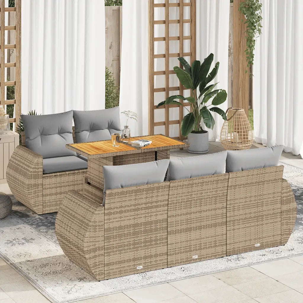 Set Divano da Giardino 6 pz con Cuscini Beige in Polyrattan 3327216