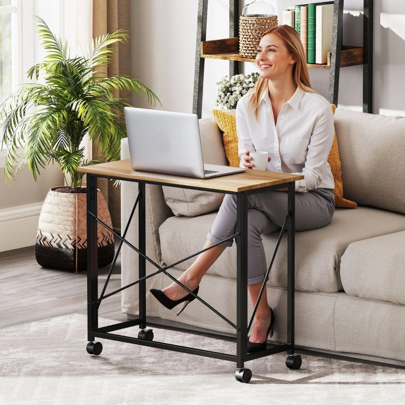 Scrivania pieghevole salvaspazio con 4 ruote bloccabili, per ufficio domestico, in legno, rovere, 80 × 40 × 75 cm