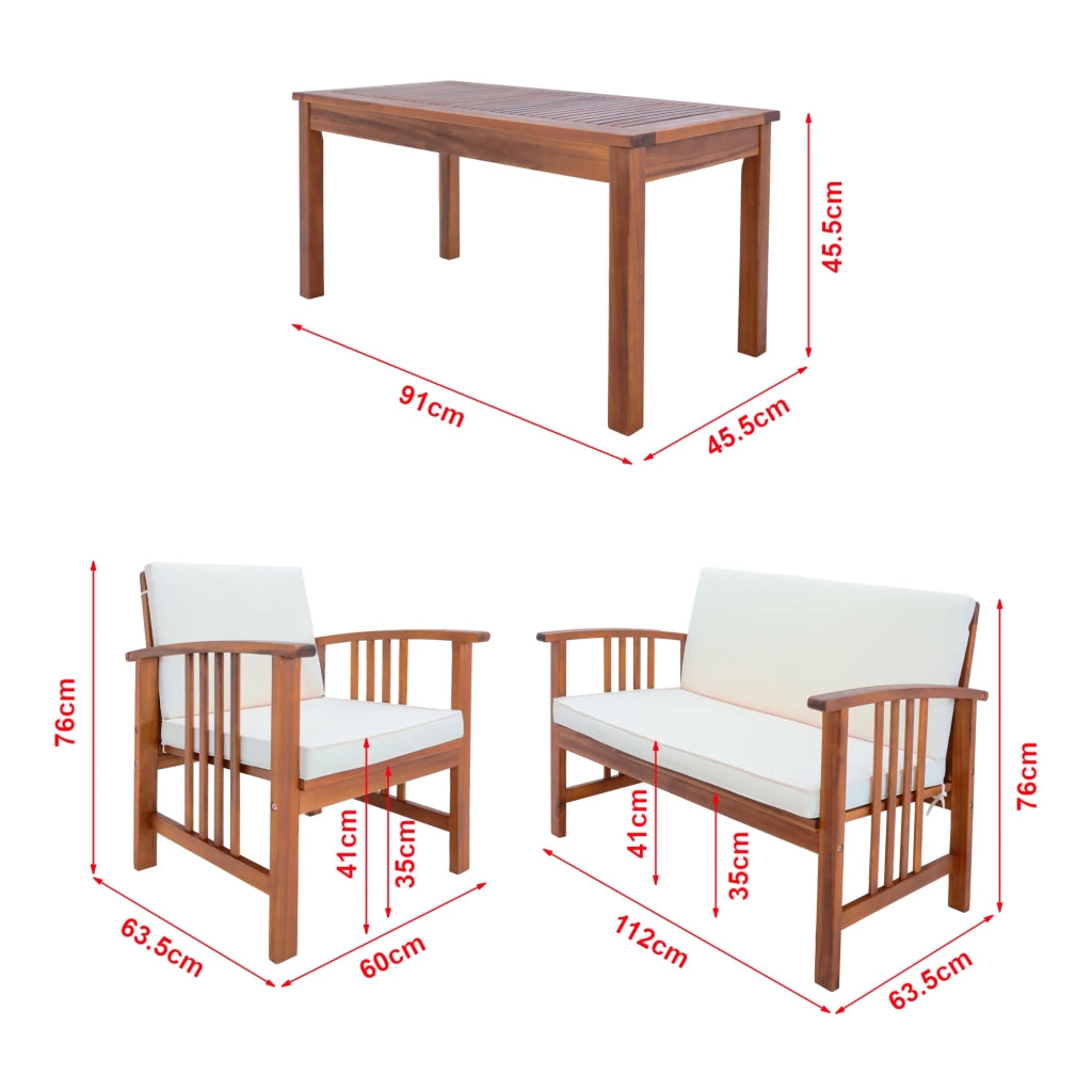 Set di mobili da giardino 4 pezzi in legno di acacia beige naturale 03_0010526