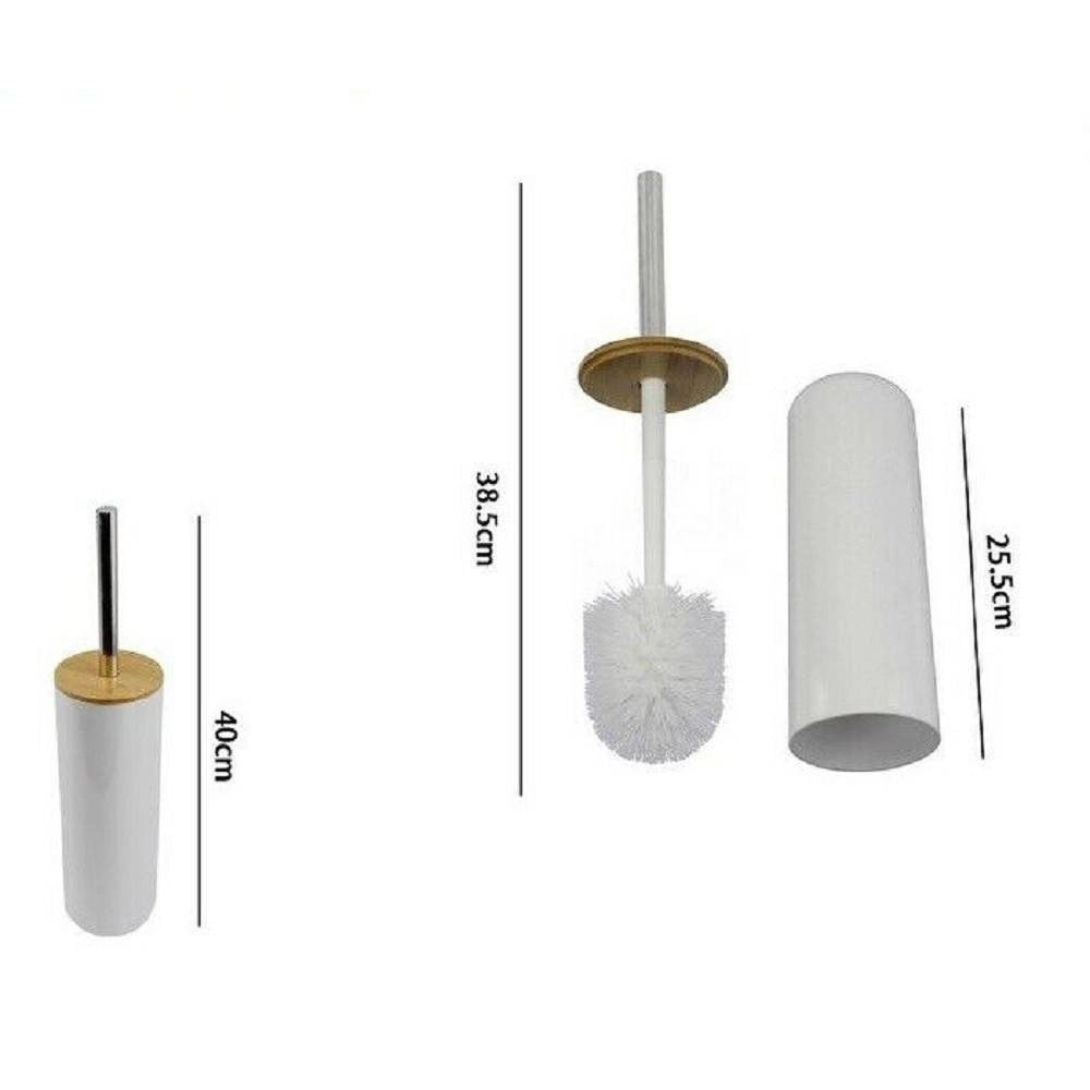 Trade Shop - Porta Scopino Con Scopettino Spazzolone Wc Bagno Bianco Finiture Legno 69485 -
