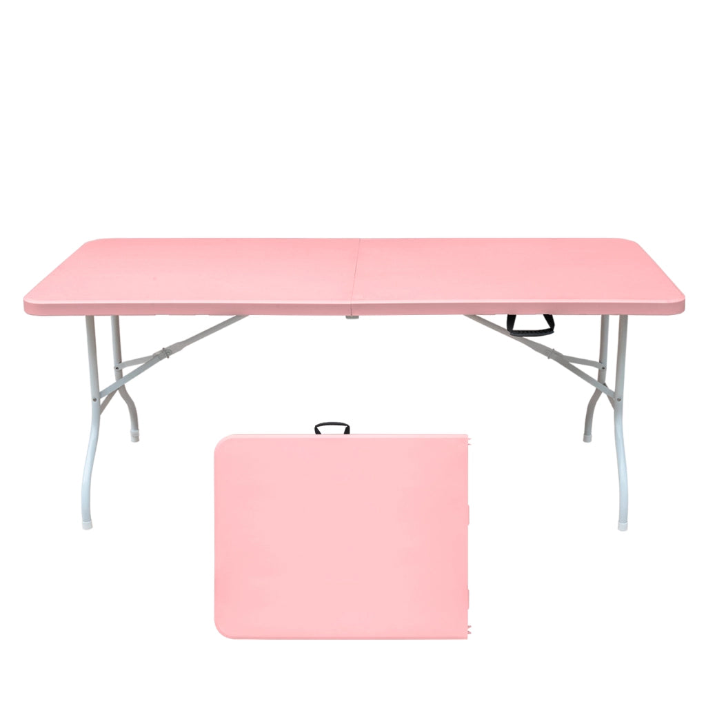 TAVOLO Pieghevole 180 cm Rosa in Ferro e Plastica, Portata 135 kg