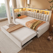 Letto imbottito 90x200 con letto estraibile, LED, Bluetooth e ricarica USB/Type-C
