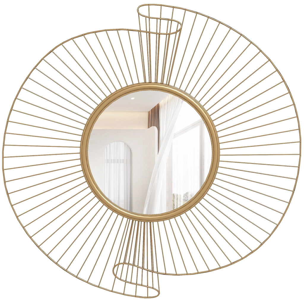 Specchio da Parete Rotondo con Cornice in Metallo e Design Plissettato ¨C Zephmum ¨C 60x60 cm, Oro