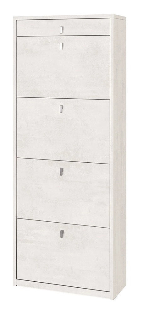 Scarpiera mobile porta scarpe 4 ante a ribalta e 1 Cassetto  H164 L63 P29 Cm colore Bianco ossido Sk568k Sarmog