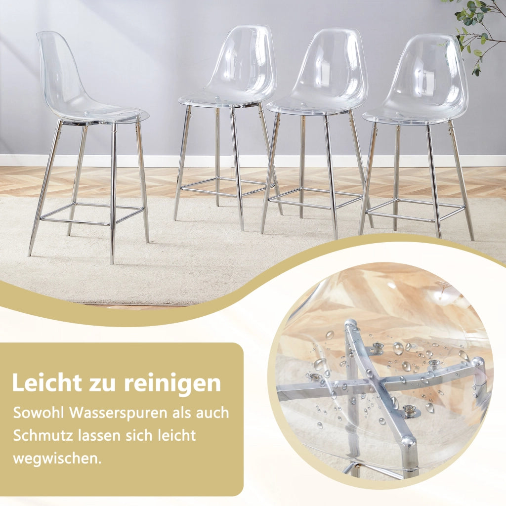 Sgabello da bar trasparente con struttura in metallo e poggiapiedi in plastica argento 68,5 × 48,0 × 47,0 cm