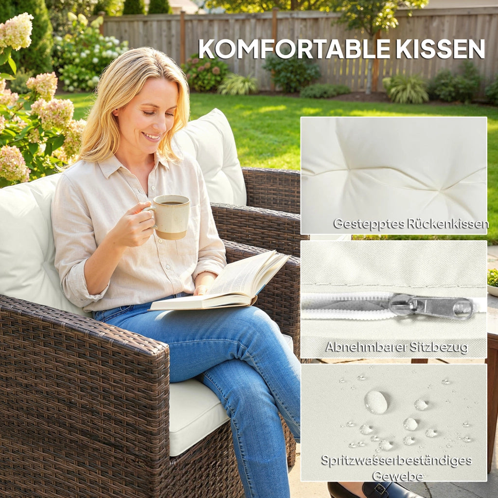 Set Giardino in Rattan con 2 Sedie e Tavolino Vetro ¨C Minimal ¨C Cremewei?