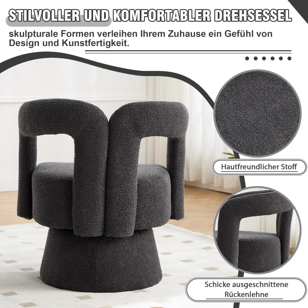 POLTRONA girevole 360° 67x55x74 cm in bouclé grigio scuro