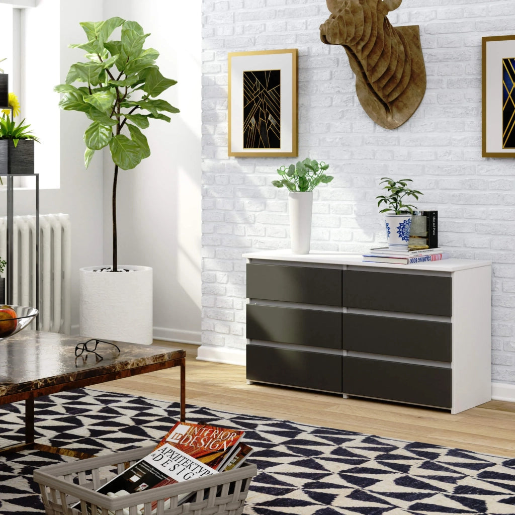 Cassettiera CL100 compatta AKORD Bianca 100 cm 6 cassetti inserto frontale Grigio Grafite 100x35x57 cm