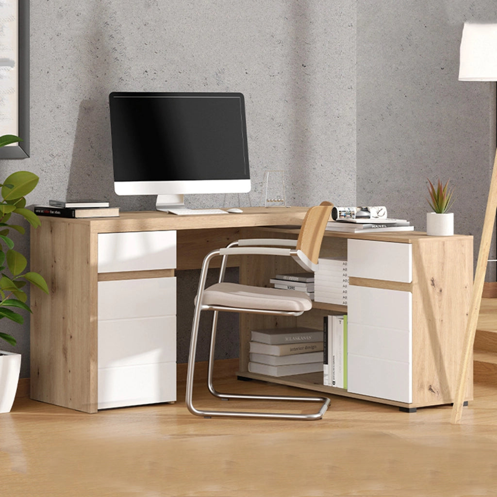 Piran, Scrivania Angolare, 140x124x77h cm Marrone Rovere Nodi