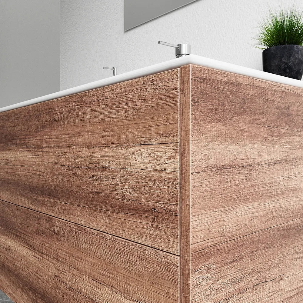 Mobile bagno sospeso 100cm due cassetti apertura push&pull rovere barok con lavabo | Galdor