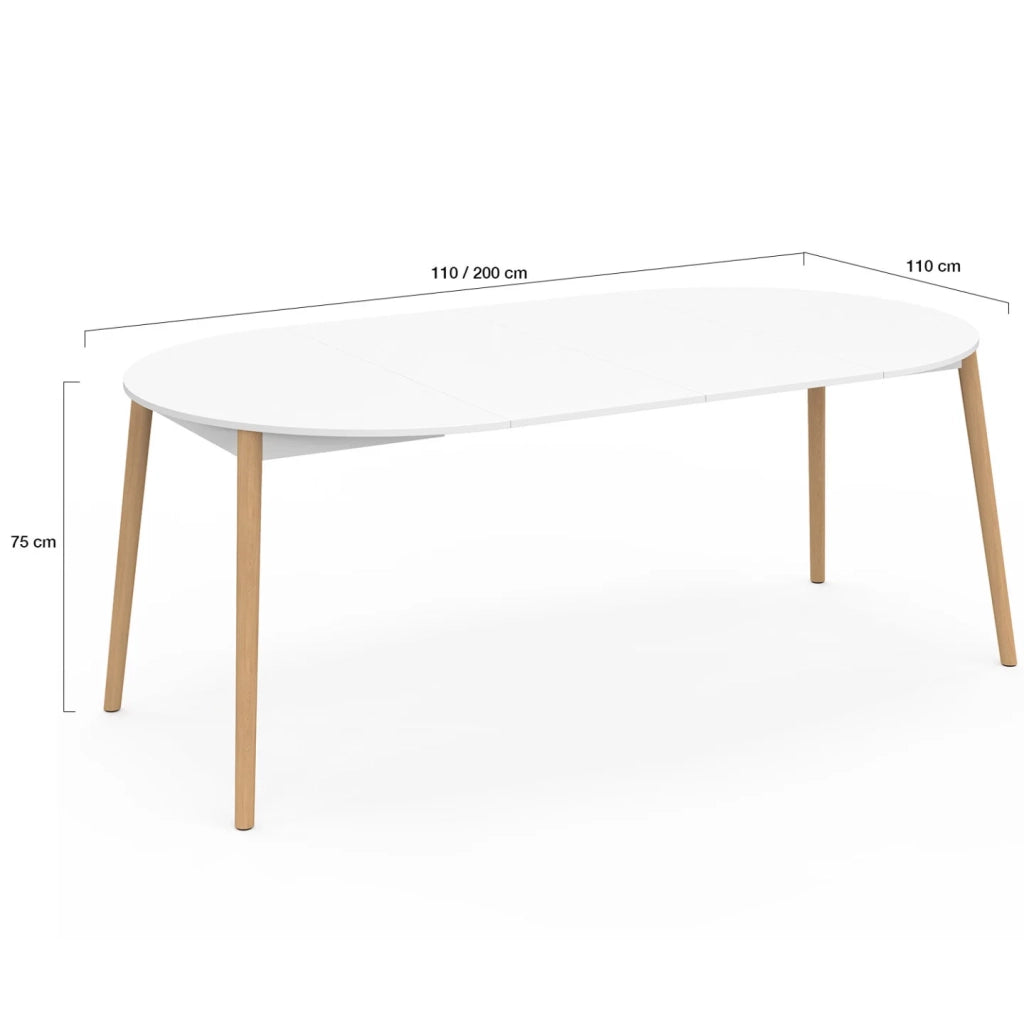 IDMarket - ANGELA tavolo da pranzo rotondo allungabile 4-10 persone gamba in legno bianco 110 - 200 cm