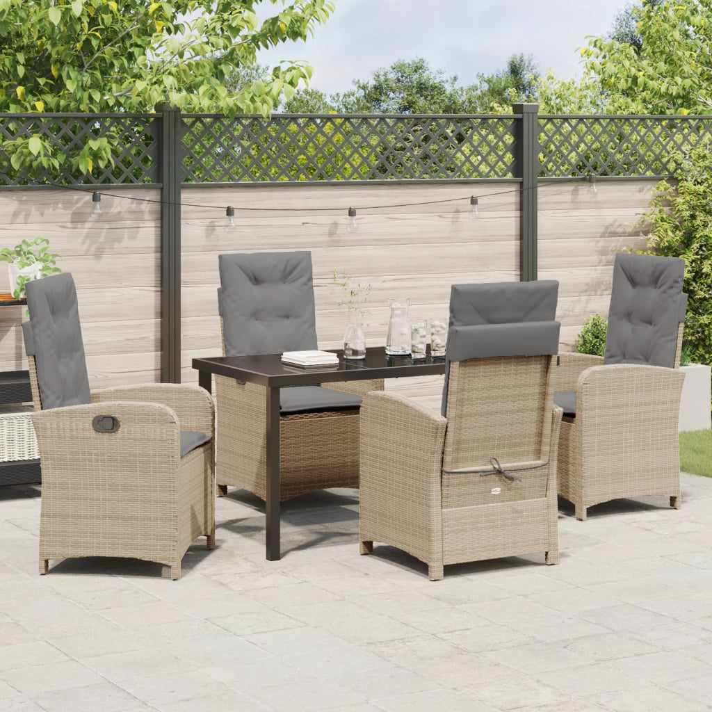 Set da Pranzo da Giardino a 5 Pezzi con Cuscini Beige Rattan Polietilene