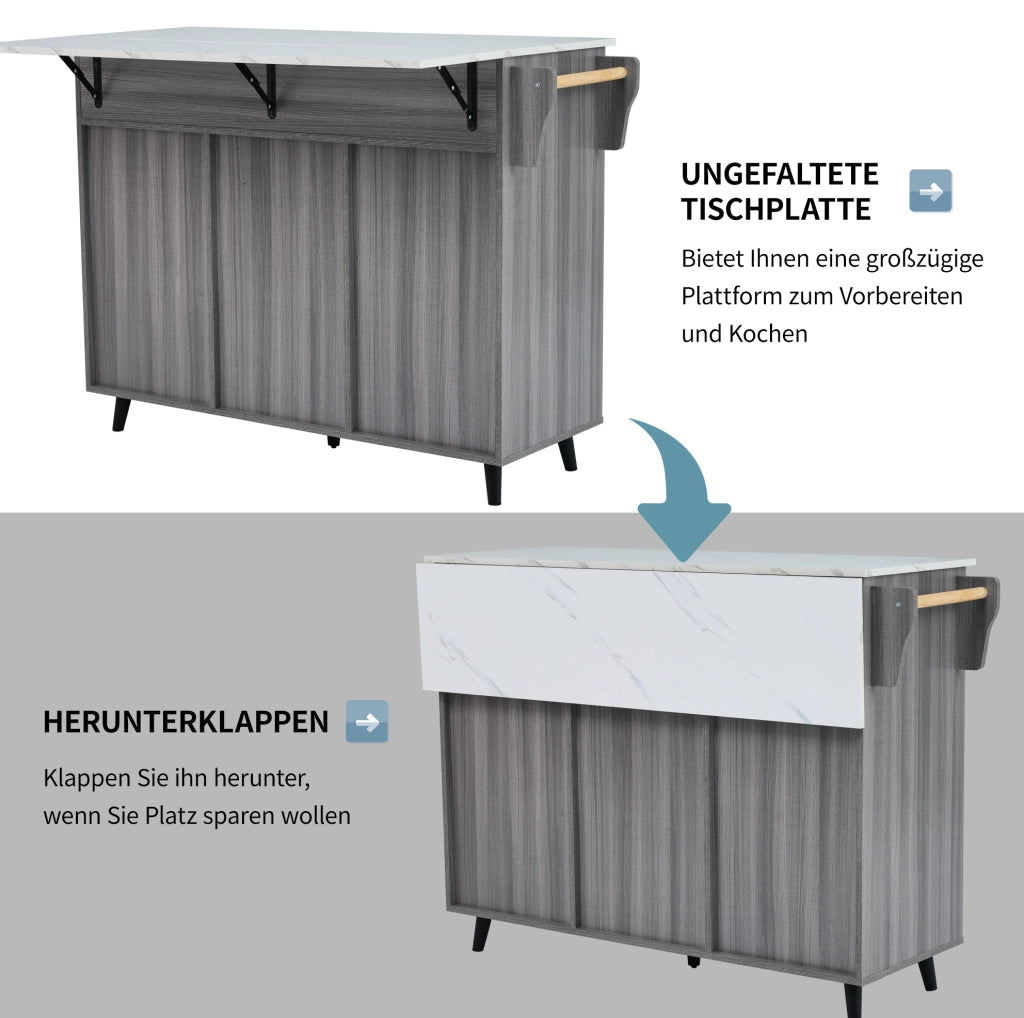 Carrello da cucina estensibile con ruote e vani, grigio/bianco