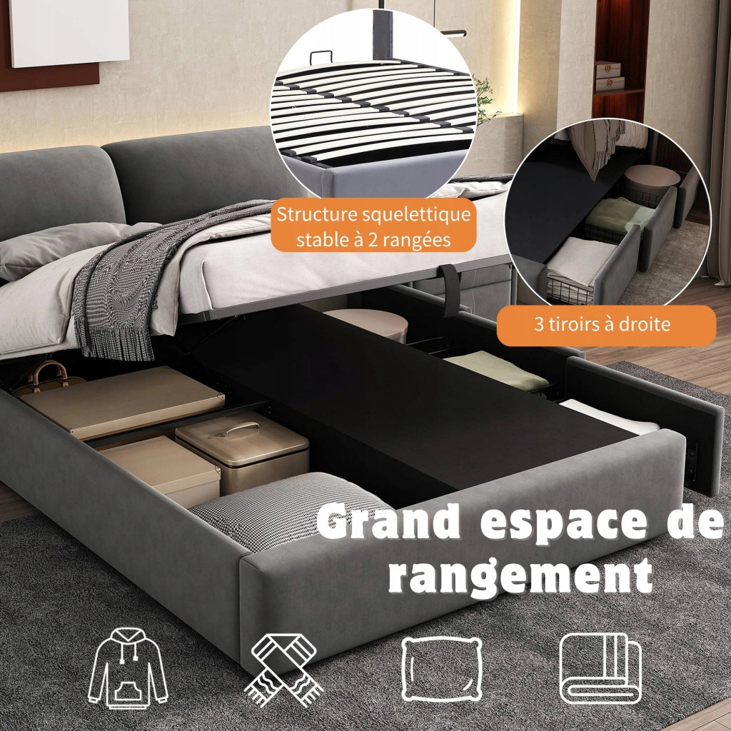 Letto singolo con 3 cassetti - Xylo - 140x190 cm