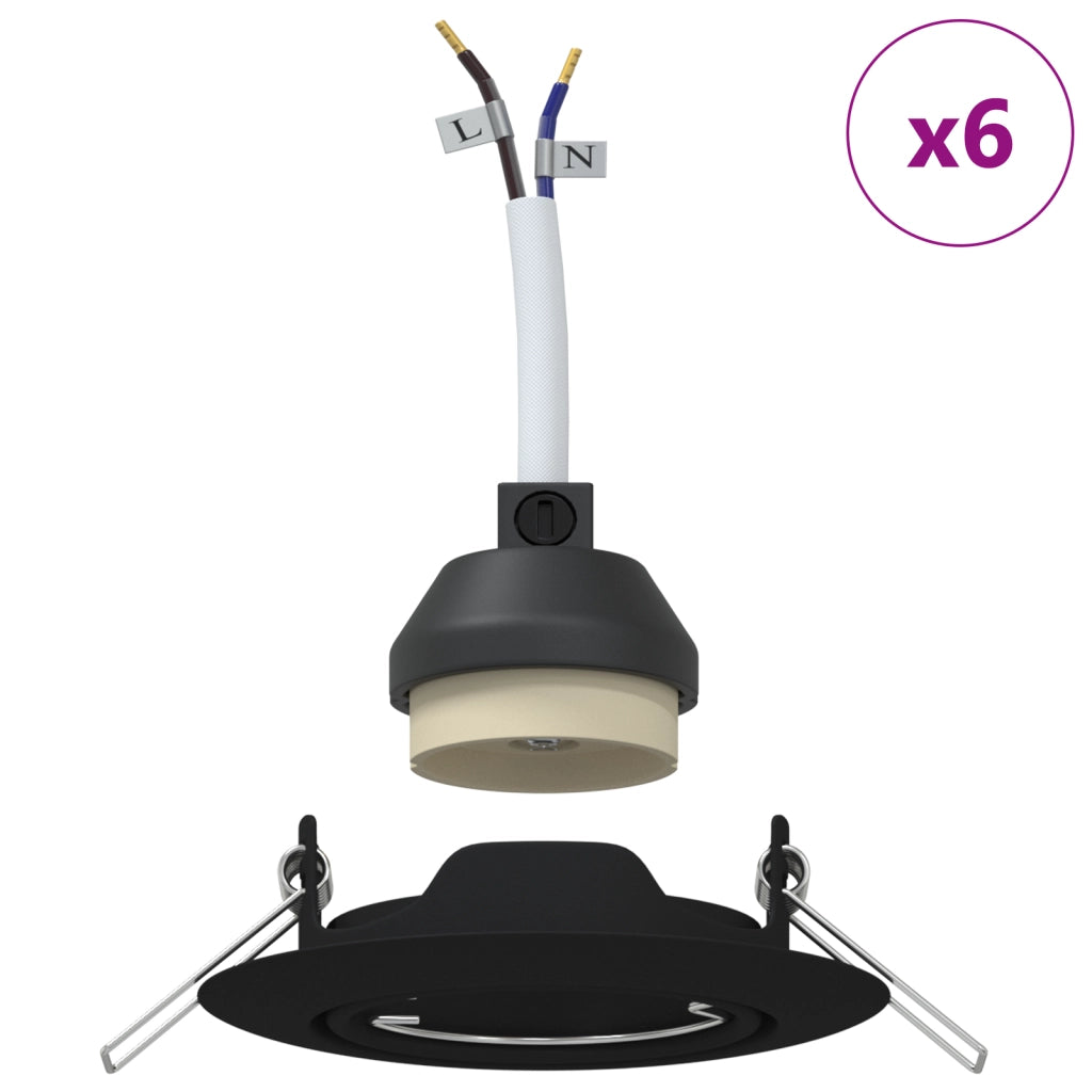 Faretti incassati 6 pezzi Tondo GU10 Nero Ã˜90 mm Acciaio