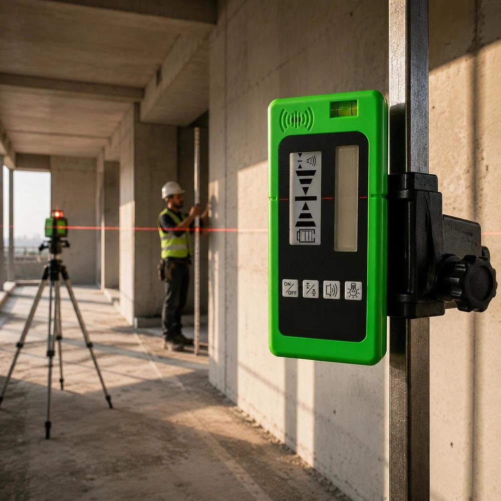 Professional Laser Receiver With 60m Range, Laser Detector For Pulsed Cross Line Lasers, ±1.5mm Leveling Range, 1.5V Batteries, 20 Hours Operating Time, Dual LCD Display With Backlight