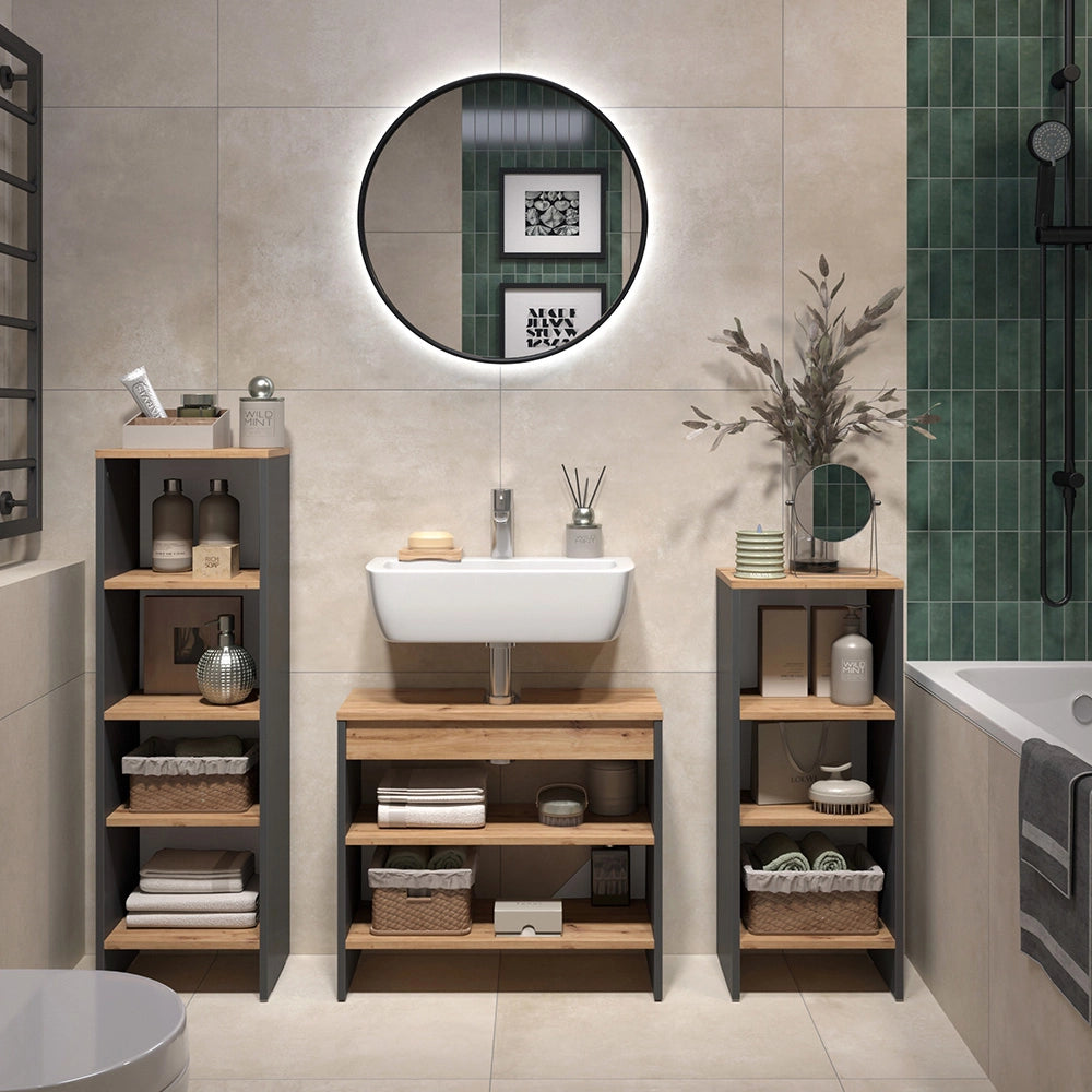 Vicco Set di mobili da bagno Antracite/Quercia dorata 3 parti