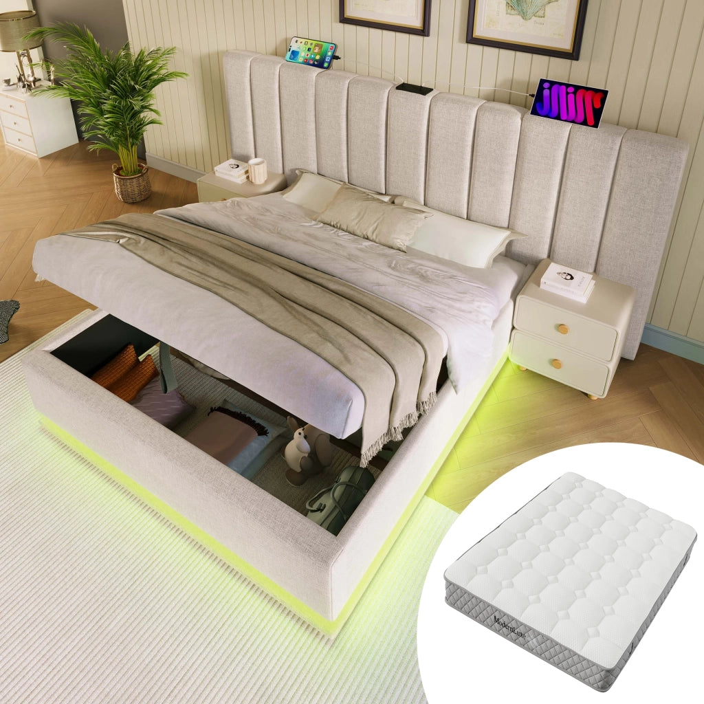Letto imbottito 180x200 - Xylo - Grigio con LED e USB-C