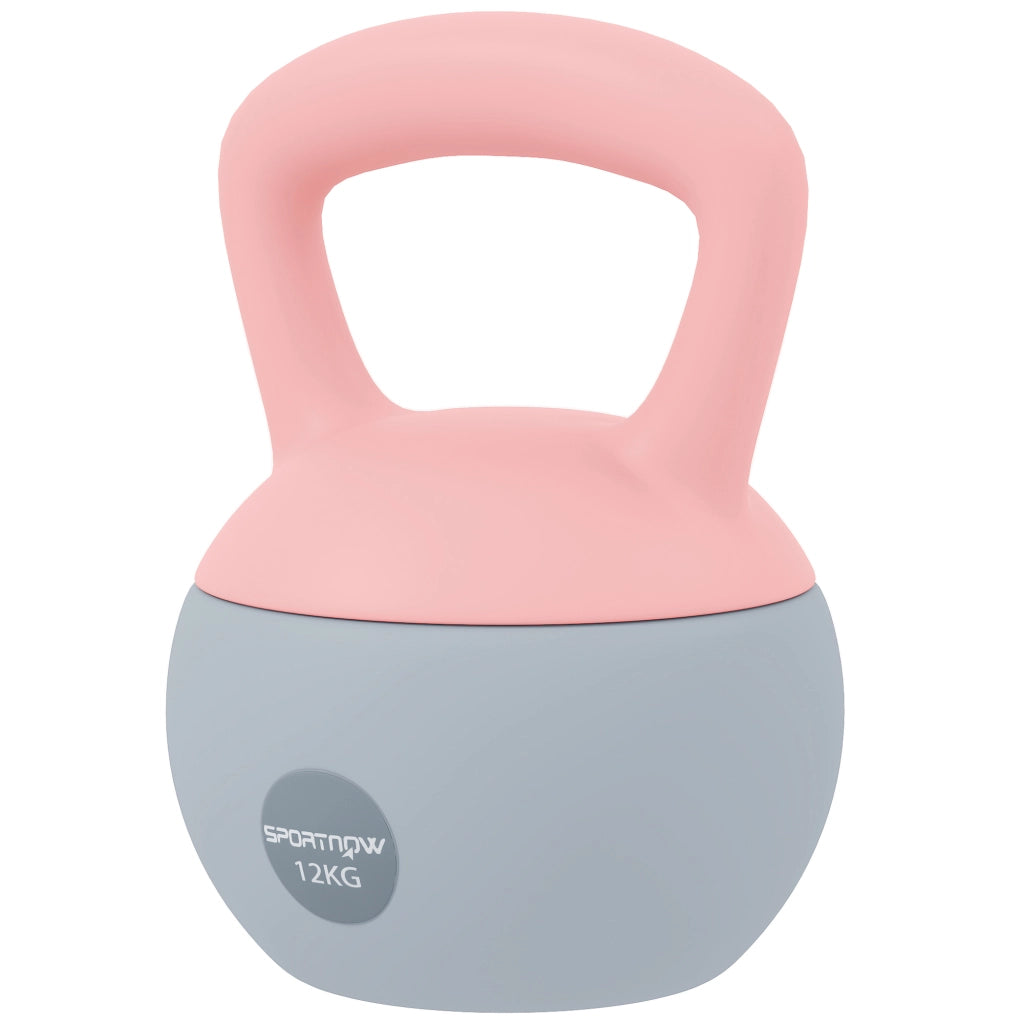 Kettlebell 12 kg ¨C Xylo ¨C Rosa e Grigio, Impugnatura Antiscivolo, Riempimento Sabbia Metallica, 21x21x30 cm