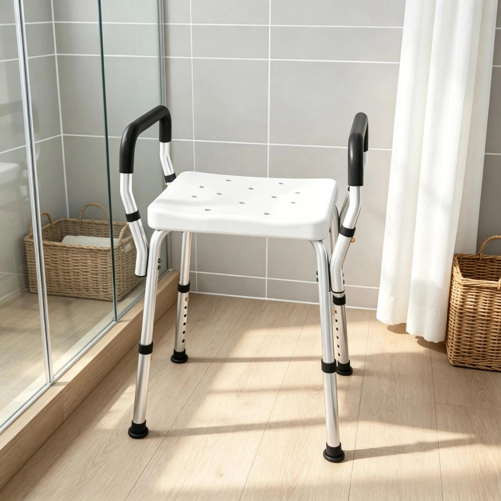 Lettino da doccia regolabile in altezza per anziani e persone con disabilit¨¤, con piedini antiscivolo.