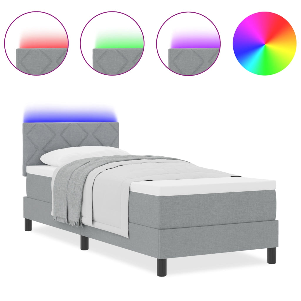Letto con Rete a Molle e Materasso & LED Grigio Chiaro 80x200 cm Tessuto