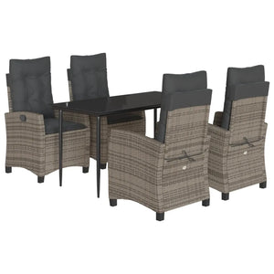Set da Pranzo da Giardino 5 pz con Cuscini in Polyrattan Grigiocod mxl 111034