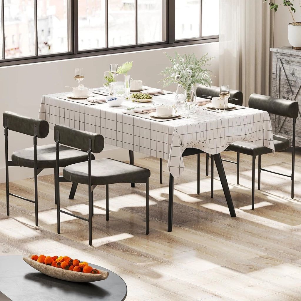 Set di 2 sedie da cucina, imbottite, schienale imbottito, seduta in pelle PVC, con gambe in metallo, portata fino a 180 kg, colore grigio