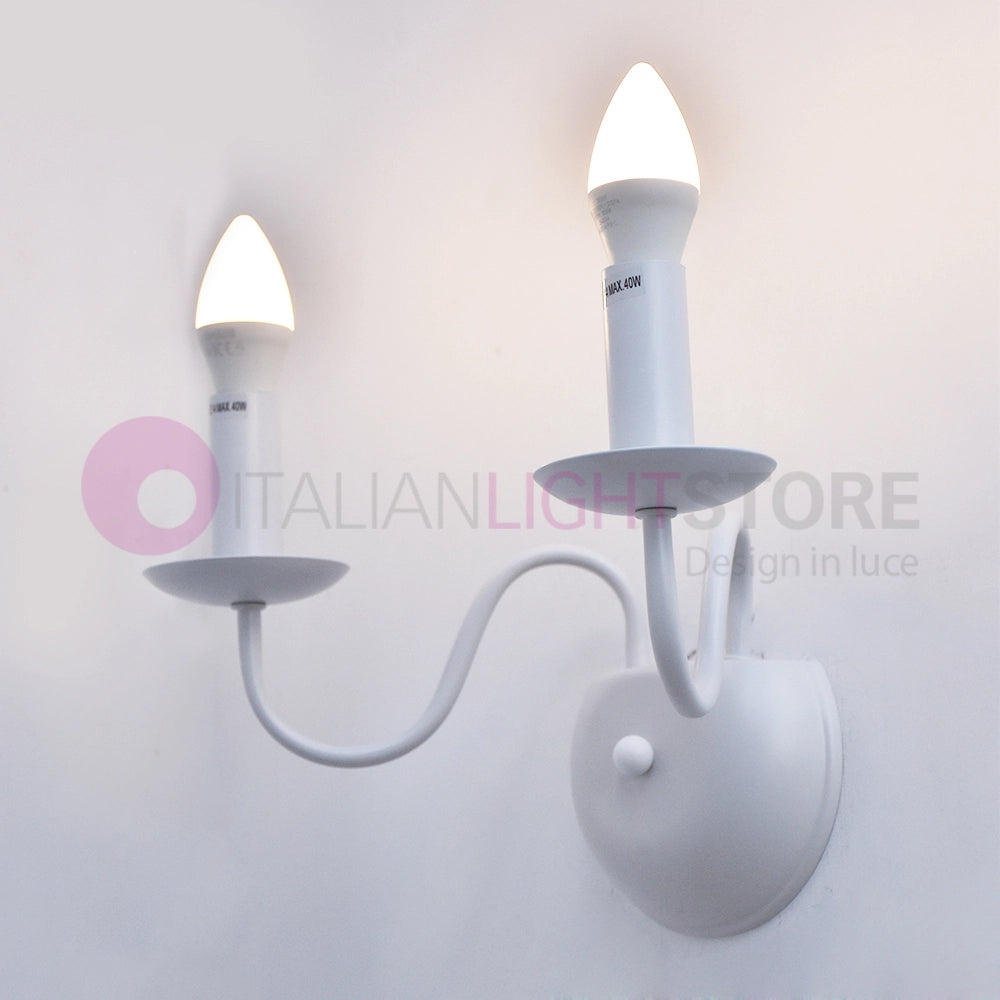 AFRODITE Applique Candelabro Rustico 2 Luci Bianco Stile Provenzale