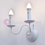 AFRODITE Applique Candelabro Rustico 2 Luci Bianco Stile Provenzale