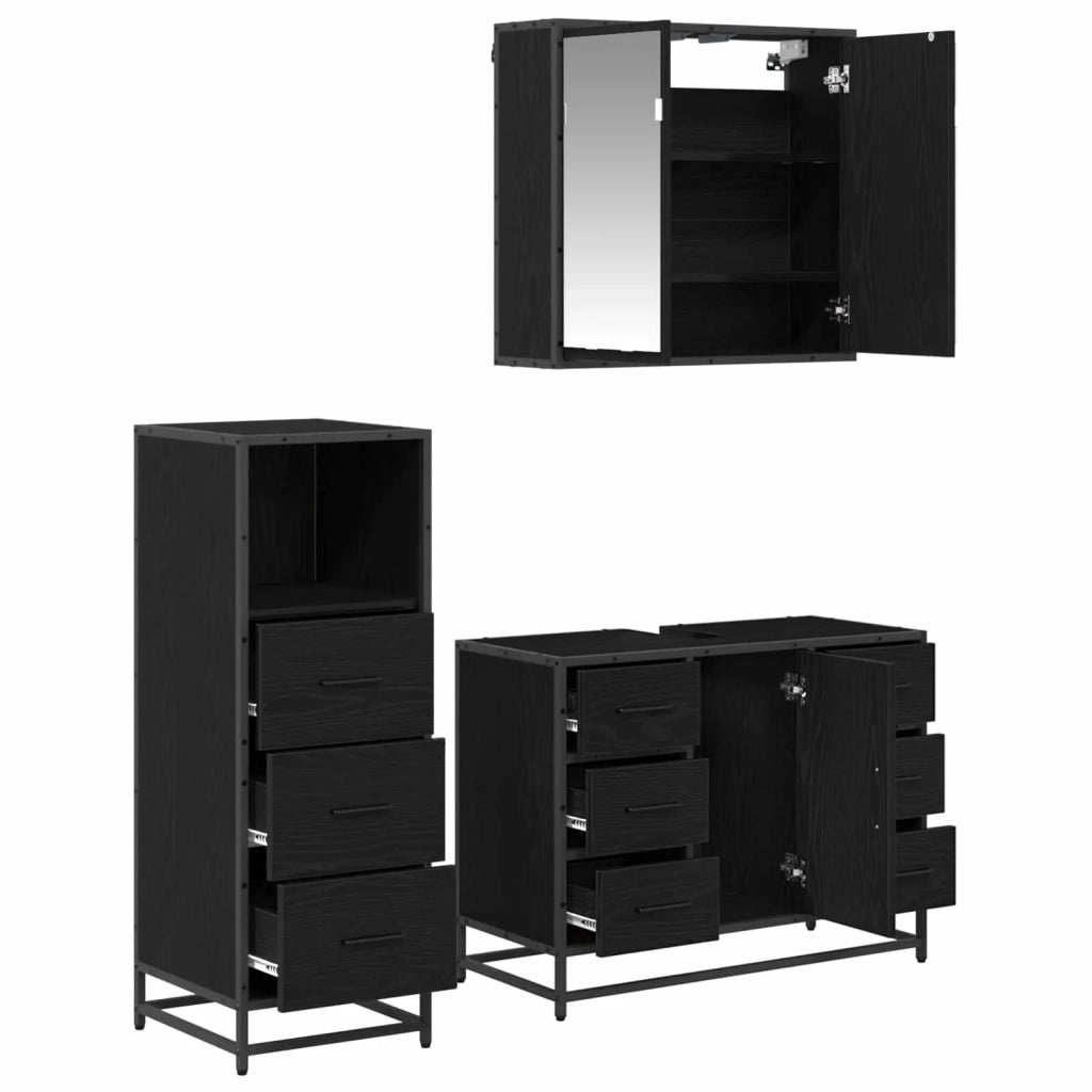 Set di mobili per il bagno 3 pcs Rovere Nero Legno multistrato 3402538