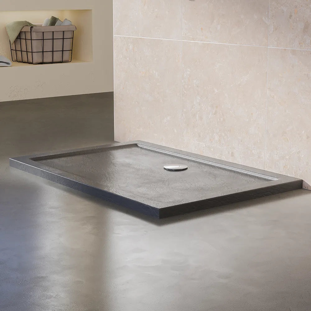 Piatto doccia 90x120 effetto pietra nero in acrilico altezza slim | Petra