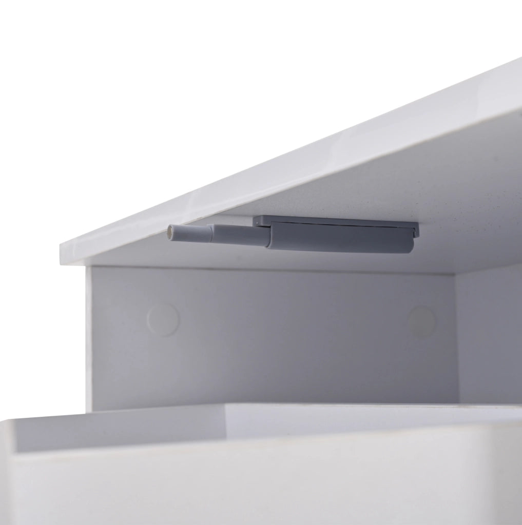 Tavolino da salotto 100x50x40 cm; sollevabile con contenitore nascosto e LED; pannello truciolare bianco