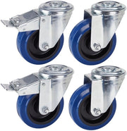Set di 4 ruote professionali 100 mm, gomma blu elastico massiccio, viti, miscela di ruote, carico di 450 kg/set