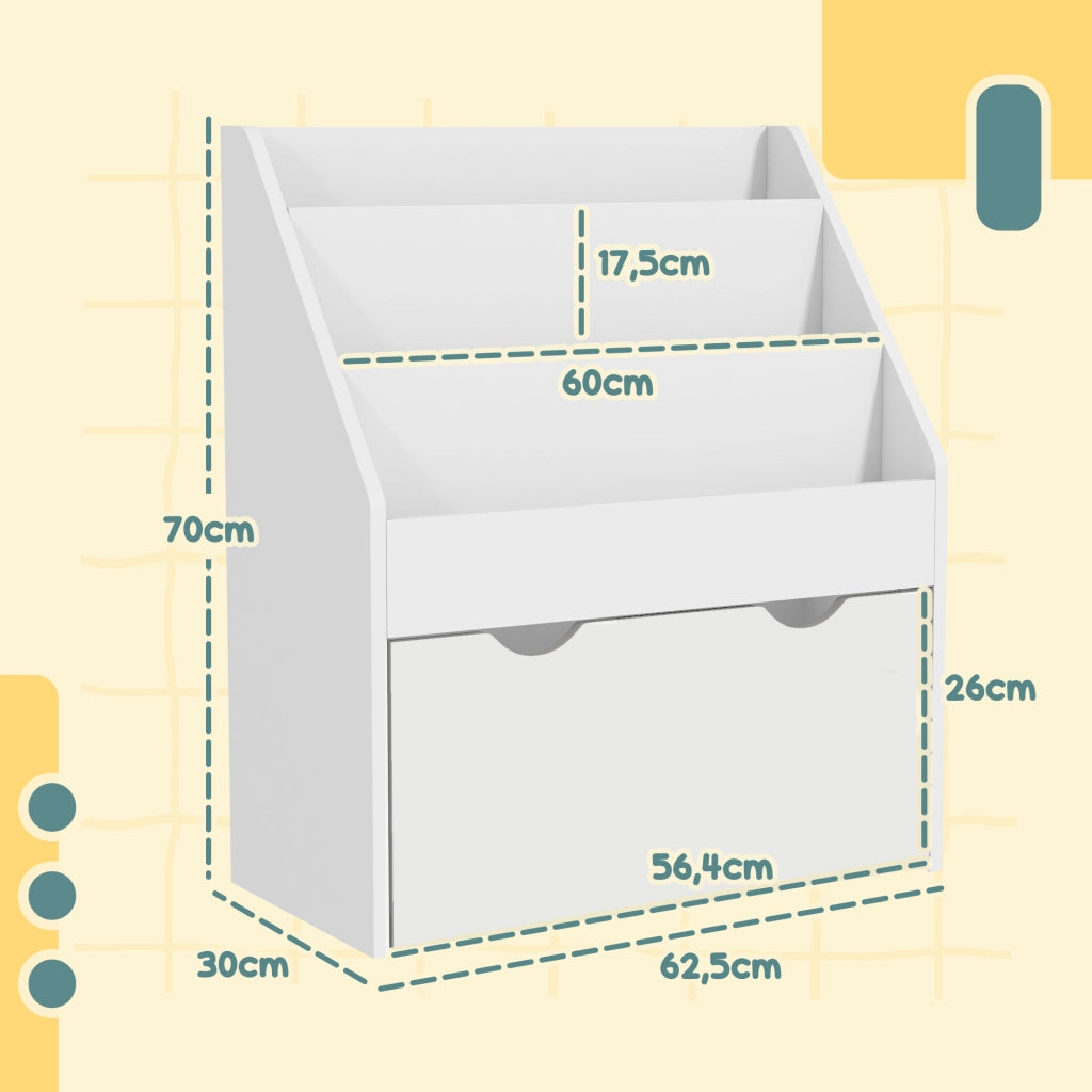 Libreria bambini legno bianco con cassetti e ripiani ¨C Xylo ¨C 62,5x30x70 cm