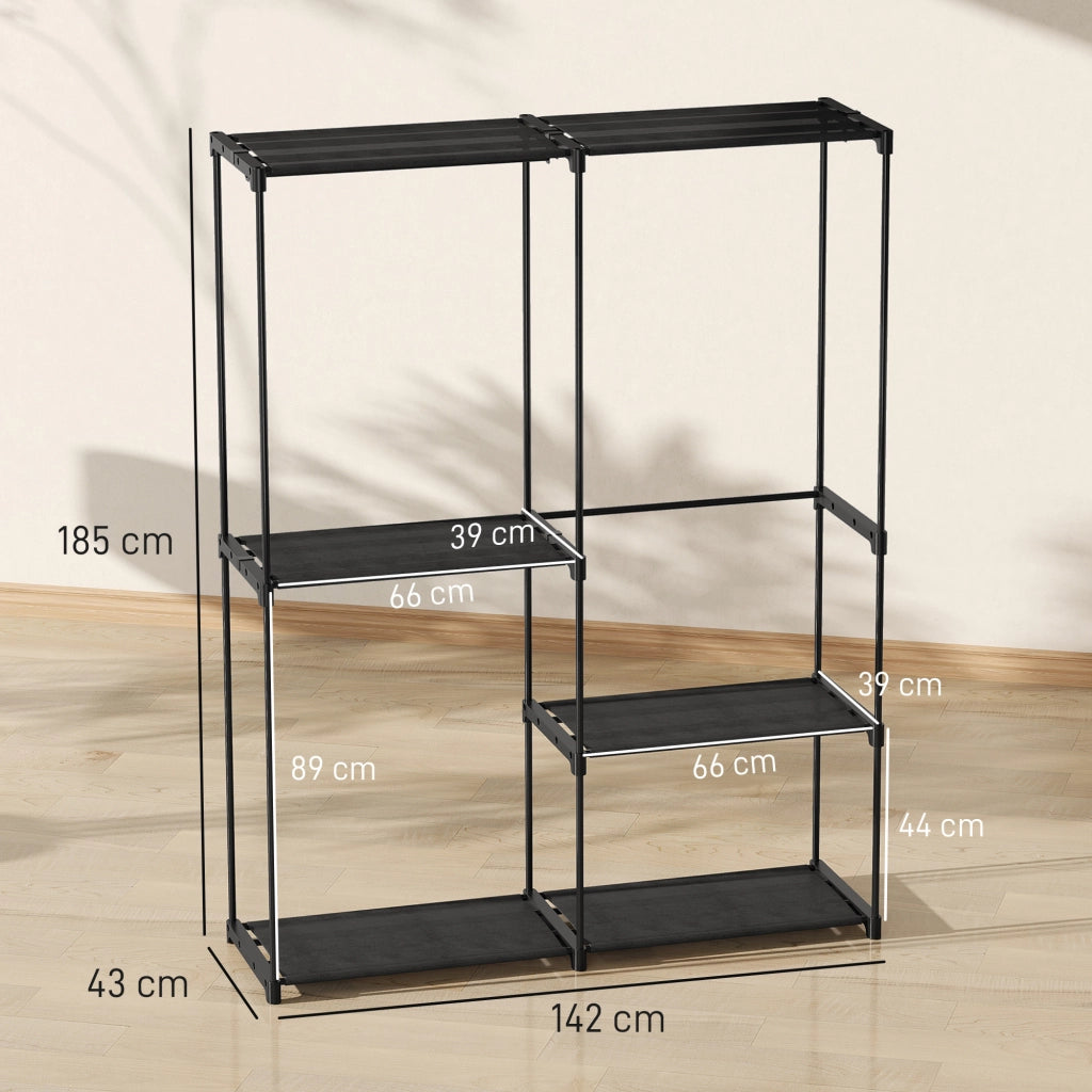 Armadio Guardaroba con Ante ¨C zephmum ¨C Nero, Tessuto non Tessuto, Plastica e Acciaio, 142x43x185