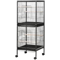 Gabbia Voliera per Uccelli per Interni con Ruote e Vassoi Estraibili, 51.5x50x140 cm, Nero