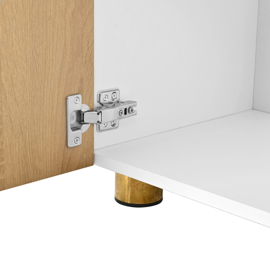 Mobile TV con 4 ante e rilievo ad arco; 180 cm; MDF e truciolare; naturale e bianco