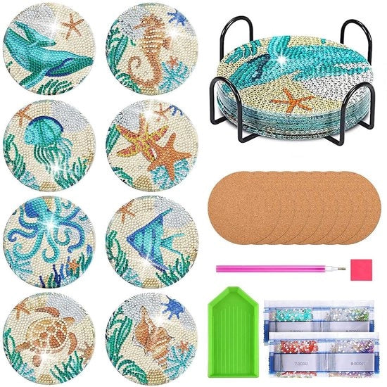 8 pezzi di sottopannelli per diamantopittura, con supporto, diamantopittura, sottopannello, mandala, fai da te stesso, arte 5D con diamanti, sottopannelli per adulti, per tazze, vasi, candele, compleanno.