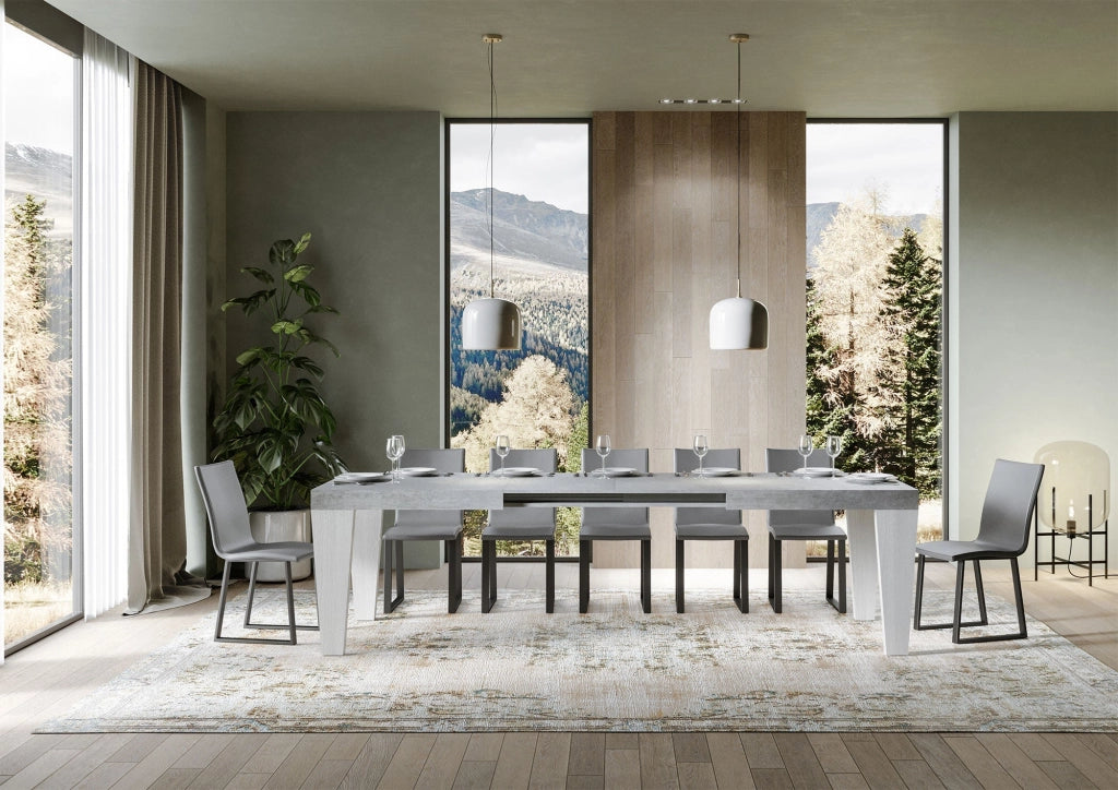 Tavolo Allungabile 160/420x90x77 cm Spimbo Mix  piano Cemento gambe Bianco Frassino