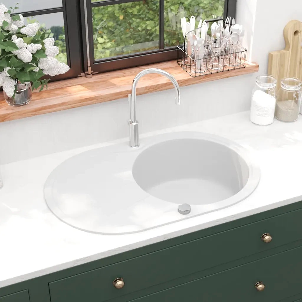 Lavello da Cucina in Granito Vasca Singola Ovale Bianco CFW7344162