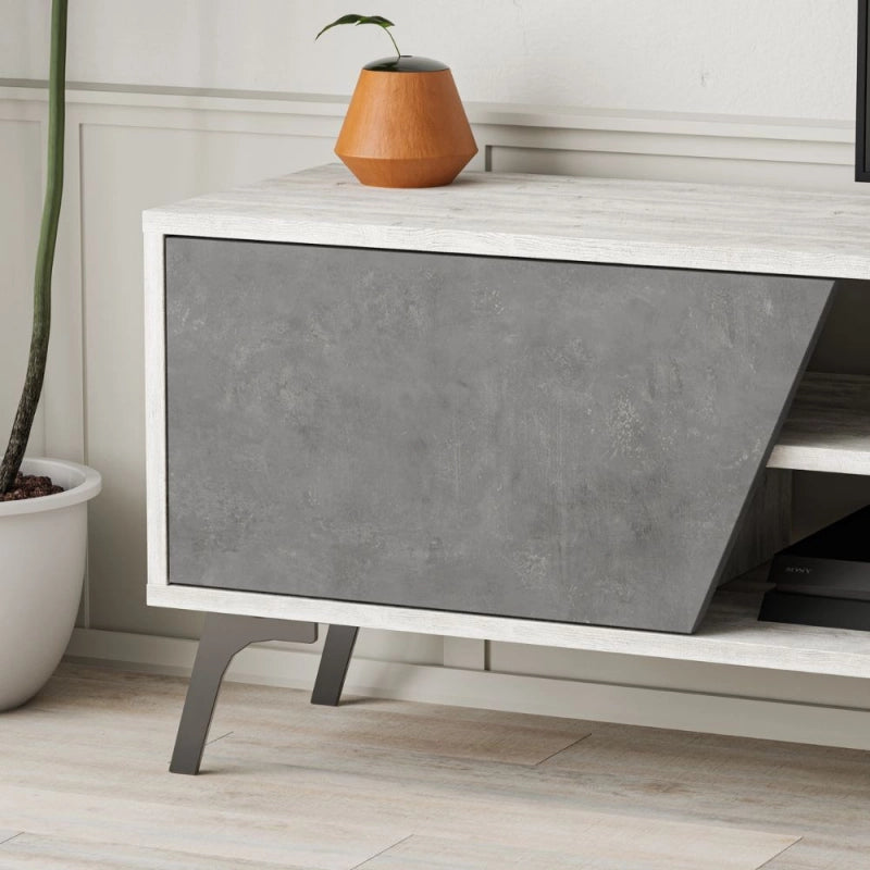 Porta tv Fiona bianco vintage con anta retro grey e mensola