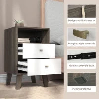 Set di 2 Comodini Moderni per Camera da Letto con 2 Cassetti e Vano Aperto, 40x34x64cm, Grigio