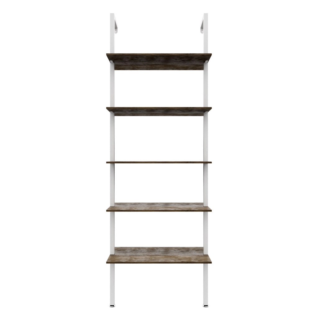 Komo - Scaffale Libreria a Muro 60x185x30 cm 5 Ripiani in Legno Oak Struttura in Metallo Bianco