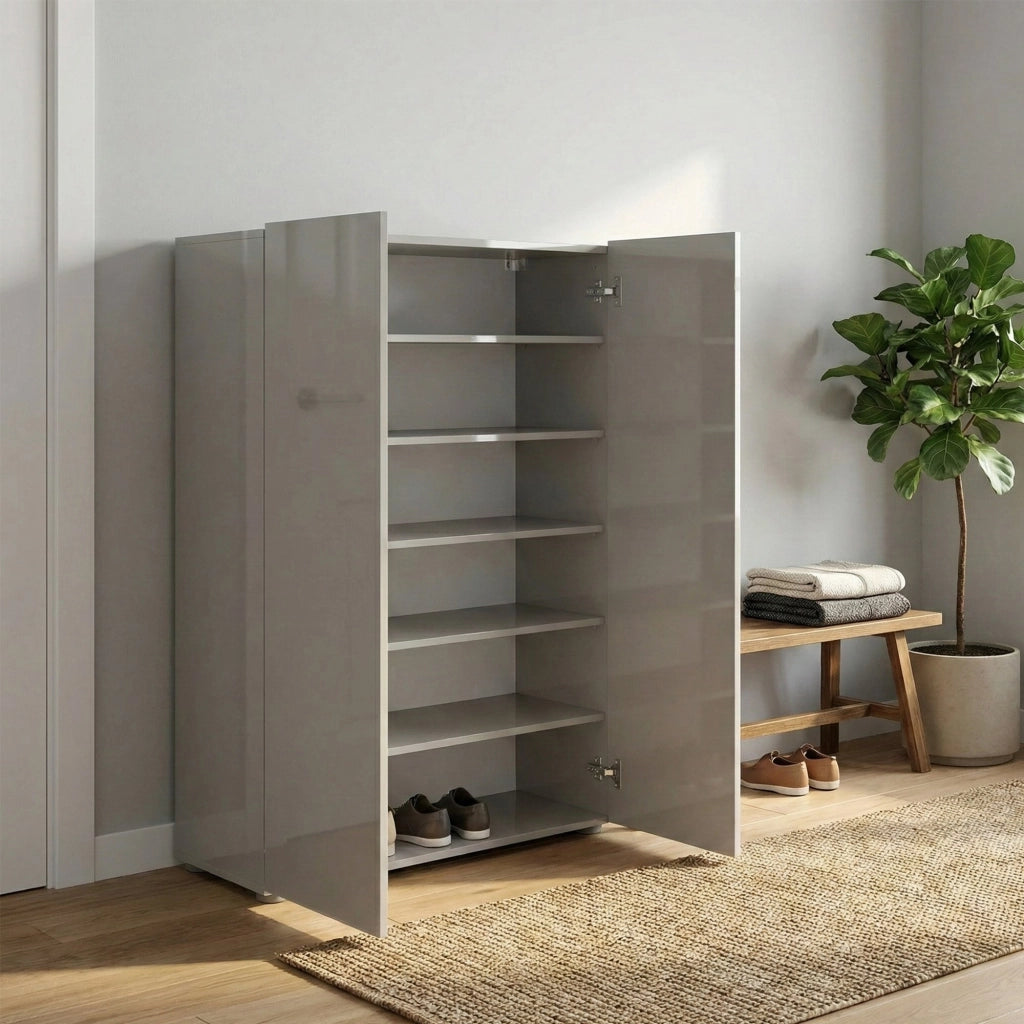 Scarpiera Liberata, Mobile portascarpe, Armadio da ingresso multiuso, Mobiletto per calzature, Made in Italy, 80x34h115 cm, Grigio