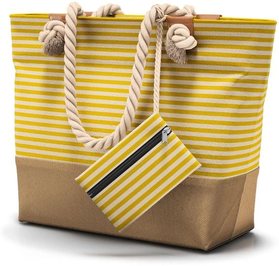Borsa da Spiaggia XL con Cerniera e 2 Tasche Interne (per abbigliamento da bagno umido e oggetti di valore) Manico comodo, leggero, grande, impermeabile | Borsa da Spiaggia per Signore e Signori
